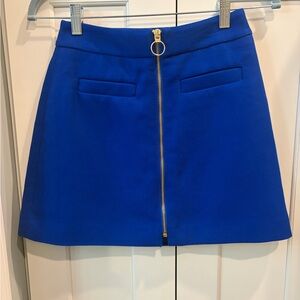 Express Royal Blue Mod Style Mini Skirt with Gold tone retro circle Zipper front